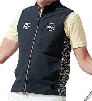 「＜ハッシュパピー・ゴルフ＞異素材切替ストレッチ総柄ベスト（メンズベスト）」｜詳細画像