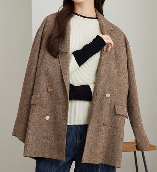 GeeRA（ジーラ）の「配色デザインくるみボタン付リブニット（ニット・セーター）」｜詳細画像