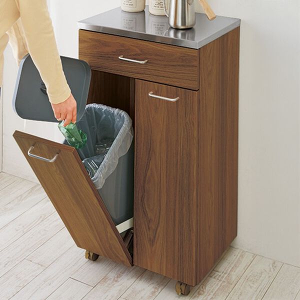 「完成品！ステンレス天板ダストボックス（リビング用品）」｜ブラウン