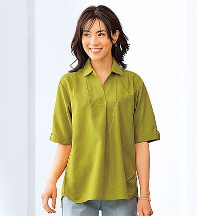 BELLUNA（ベルーナ）の「麻調素材袖ボタン使いブラウス（ブラウス）」