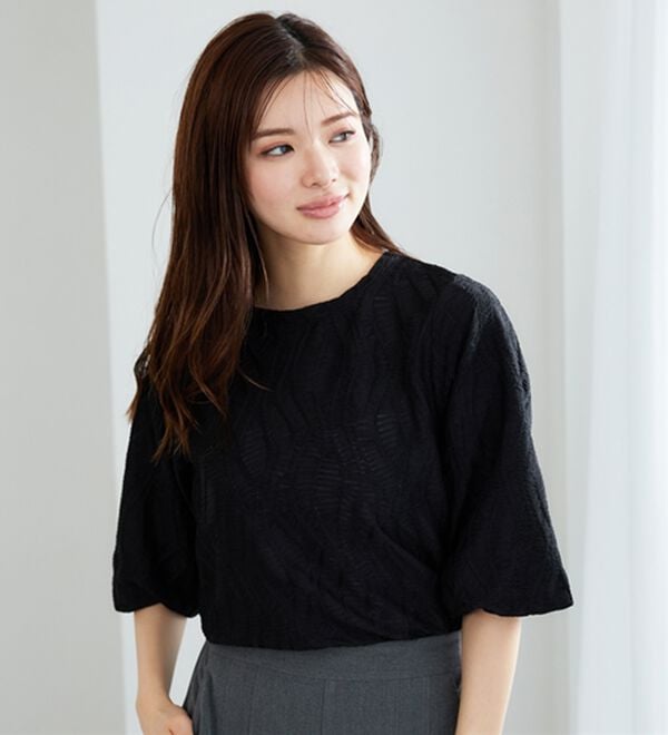 BELLUNA（ベルーナ）の「波柄ジャカードバルーン袖プルオーバー（カットソー）」｜詳細画像