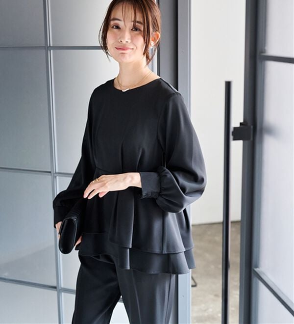 RANAN（ラナン）の「【２点セット】洗える！バックパール調ペプラムチュニックセットアップ（パンツスーツ）」｜詳細画像