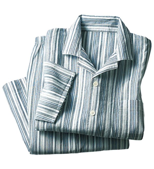 「綿１００％楊柳パジャマ（メンズルームウェア）」｜サックス