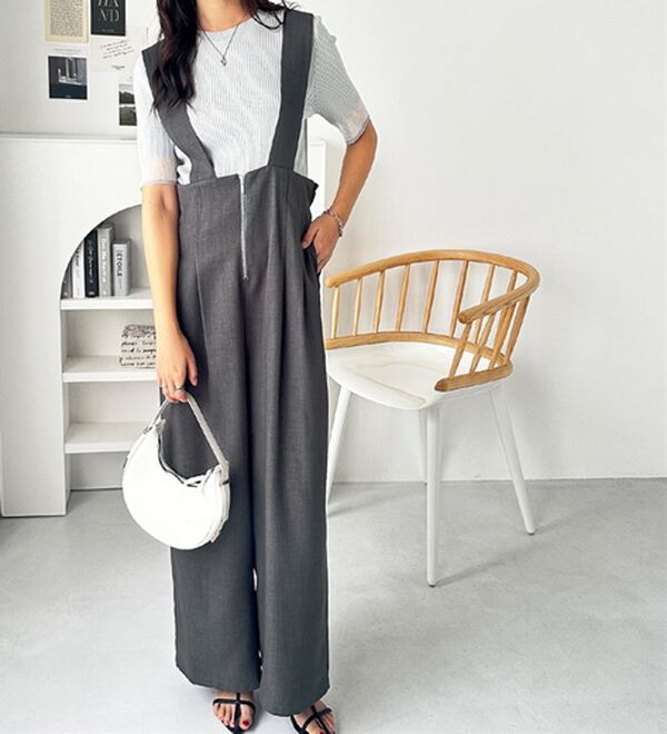 GeeRA（ジーラ）の「フロントジップハイウエストサロペット（オールインワン）」｜詳細画像