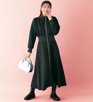 BELLUNA（ベルーナ）の「【ＳＭＡＲＴ　ＥＣＯ　ＪＥＲＳＥＹ】リブ切替ワンピース（ロングワンピース）」｜ブラック