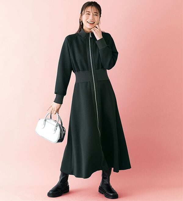 BELLUNA（ベルーナ）の「【ＳＭＡＲＴ　ＥＣＯ　ＪＥＲＳＥＹ】リブ切替ワンピース（ロングワンピース）」｜ブラック