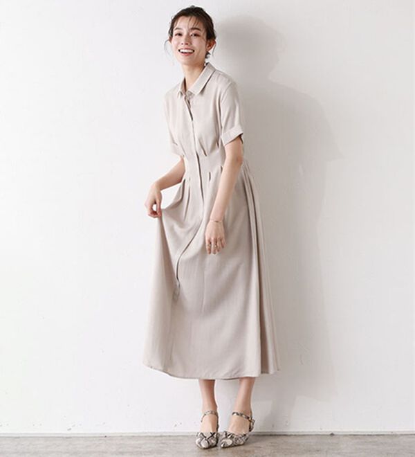 Pierrot（ピエロ）の「上品見えウエストタックシャツワンピース（カットソーワンピース）」｜詳細画像