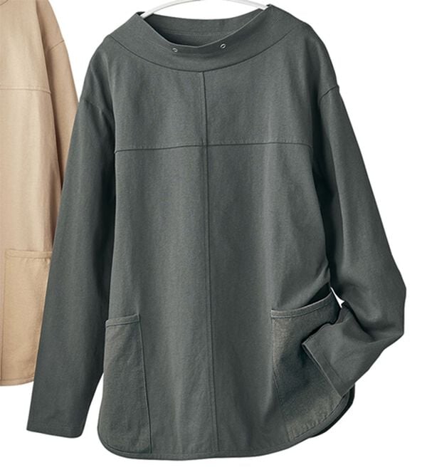 BELLUNA（ベルーナ）の「抗菌防臭綿１００％長袖プルオーバー（カットソー）」｜チャコール