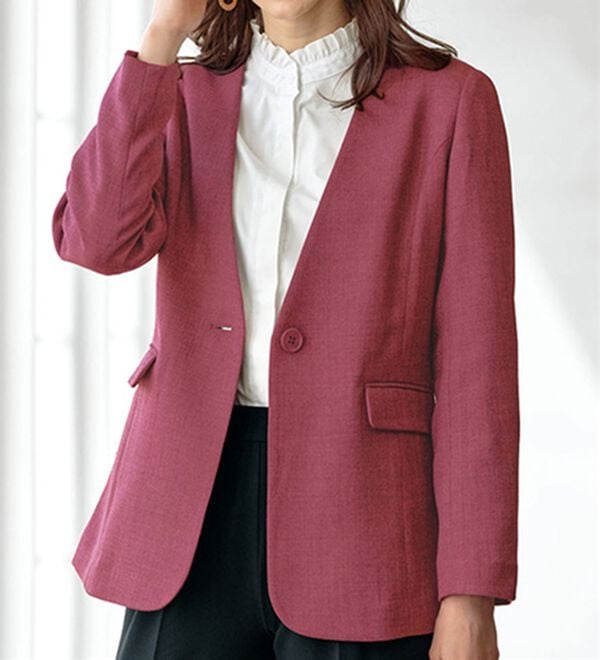 楽スタフィット＞ツイード調ノーカラージャケット - ベルーナ