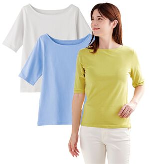 「ボートネック５分袖Ｔシャツ（Tシャツ）」｜3色組