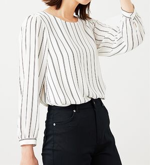 BELLUNA（ベルーナ）の「ジョーゼット素材裾ティアードブラウス（ブラウス）」｜ストライプ