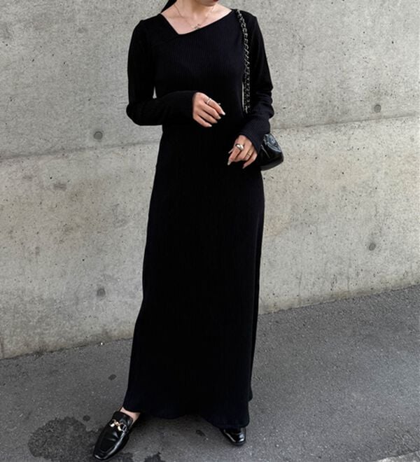 RANAN（ラナン）の「アシメネックリブワンピース（ロングワンピース）」｜詳細画像