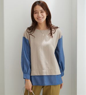 BELLUNA（ベルーナ）の「ケーブル×デニム切替チュニック（チュニック）」｜ベージュ系