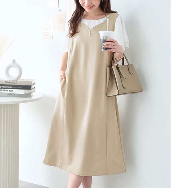 選べる2丈】すらっと上品見えパール付ジャンパースカート - ベルーナ  