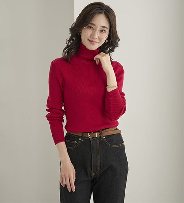 BELLUNA（ベルーナ）の「＜＆ｃｏｃｏｃｈｉ＞ハピネスコットン100％&times;吸湿発熱リブタートルニット（ニット・セーター）」｜詳細画像