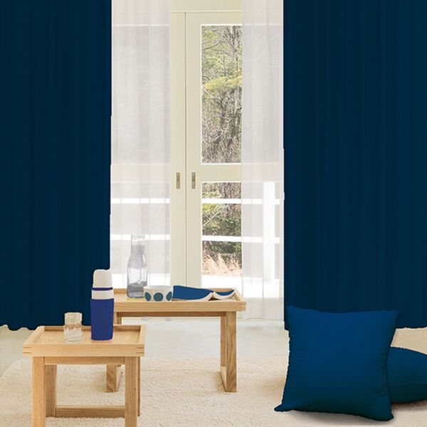 「【選べる５０サイズ】防炎・１級遮光・形状記憶・ウォッシャブル機能付カーテン＜バリエ＞（ドレープカーテン）」｜インディゴブルー