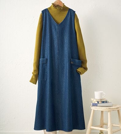BELLUNA（ベルーナ）の「＜＆ｃｏｃｏｃｈｉ＞デニム素材ゆったりジャンパースカート（シャツワンピース）」