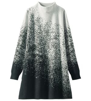 BELLUNA（ベルーナ）の「ロング丈配色ジャカードニットチュニック（チュニック）」｜ブラック系