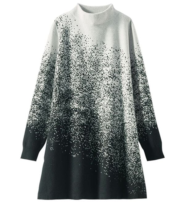 BELLUNA（ベルーナ）の「ロング丈配色ジャカードニットチュニック（チュニック）」｜ブラック系