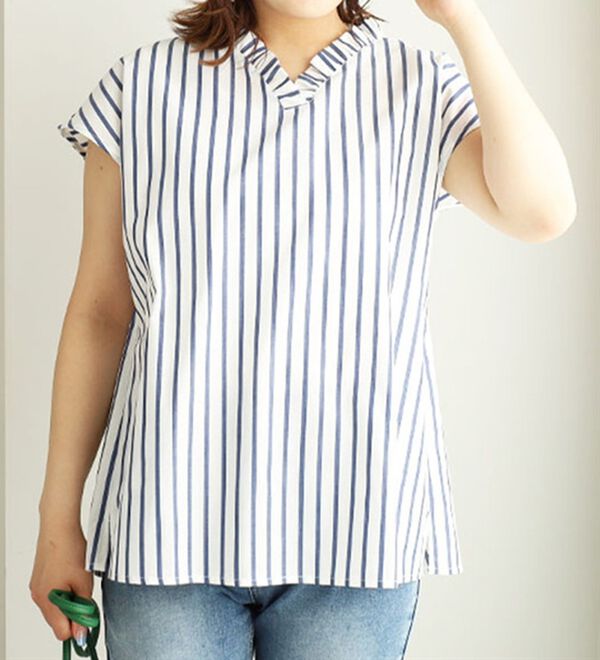 BELLUNA（ベルーナ）の「衿フリルデザインストライプブラウス（ブラウス）」｜詳細画像