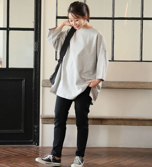 A HAPPY MARILYN（アハッピーマリリン）の「【Ｍ～８Ｌ／選べる袖丈】綿トレーナーライクビッグシルエットＴシャツ（Tシャツ）」｜詳細画像