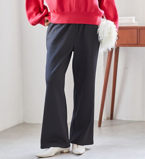 RANAN（ラナン）の「裏ベロアセミワイドリブパンツ（フルレングスパンツ）」｜ブラック