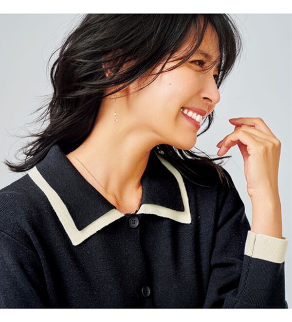 BELLUNA（ベルーナ）の「配色衿デザインニットカーディガン（ニットカーディガン）」｜詳細画像