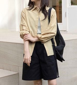 CHAN ME（チャンミ）の「ドビーストライプシャツ（シャツ）」｜イエロー