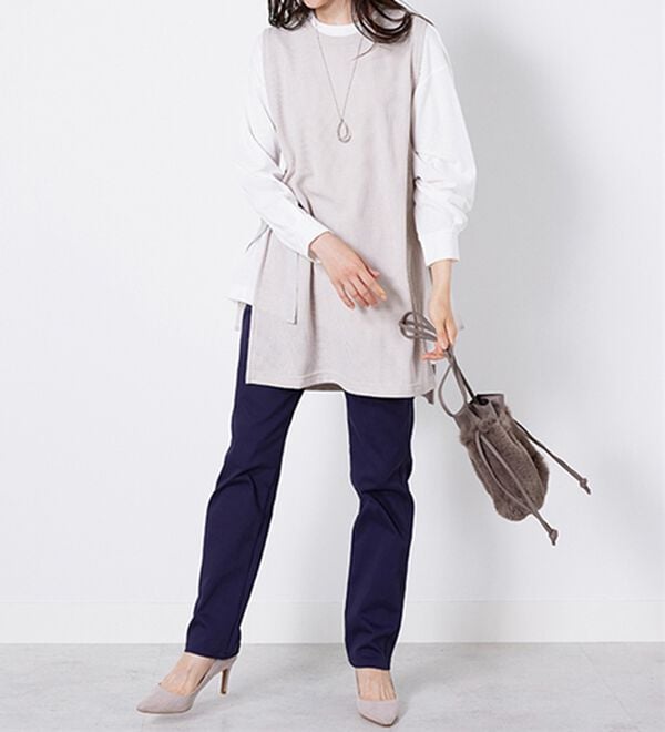 BELLUNA（ベルーナ）の「あぜ素材サイドリボン使いベストアンサンブル（アンサンブル）」｜詳細画像