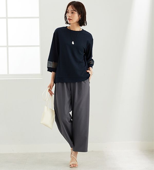 BELLUNA（ベルーナ）の「ジャカード素材袖メッシュレースプルオーバー（カットソー）」｜詳細画像