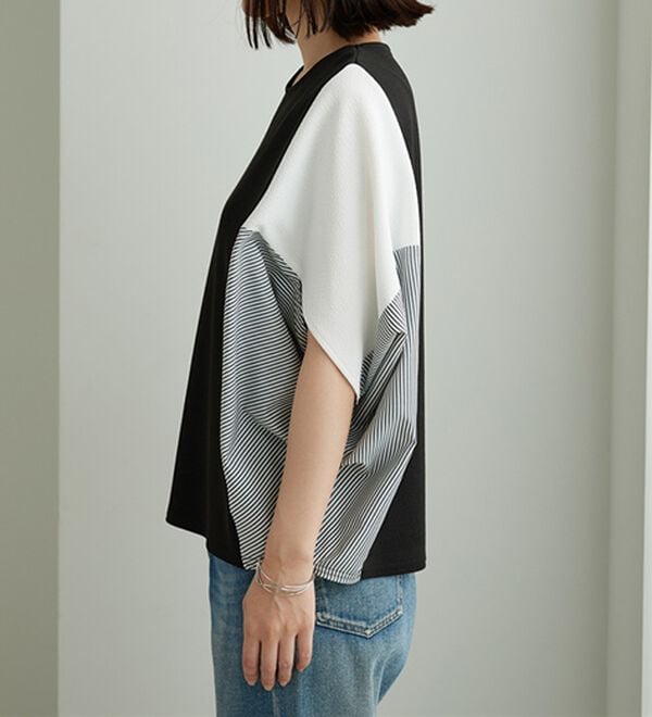 BELLUNA（ベルーナ）の「ストライプ配色切替ドルマンプルオーバー（カットソー）」｜詳細画像