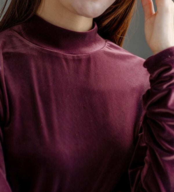BELLUNA（ベルーナ）の「艶やかシアーベロア袖シャーリングプルオーバー（カットソー）」｜詳細画像