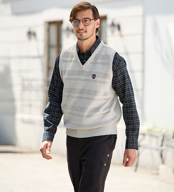 「【３色組】＜ダンロップ・リファインド＞さらっと軽量メッシュニットベスト（メンズニット・セーター）」｜詳細画像