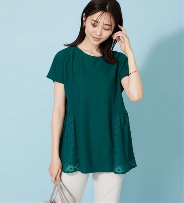 BELLUNA（ベルーナ）の「サイドシアードット切替チュニック（チュニック）」｜モスグリーン