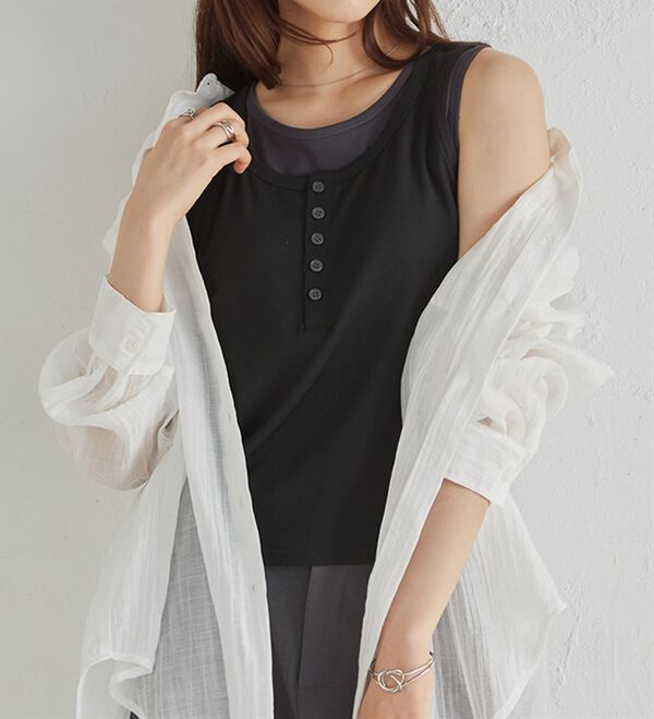 RANAN（ラナン）の「カップ付きレイヤードヘンリーネックタンクトップ（カットソー）」｜詳細画像