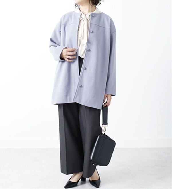 BELLUNA（ベルーナ）の「ウール調素材ノーカラーミドル丈コート（ハーフコート）」｜詳細画像