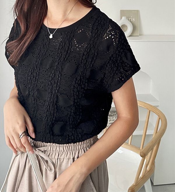 GeeRA（ジーラ）の「総レースフレンチスリーブＴシャツ（カットソー）」｜詳細画像