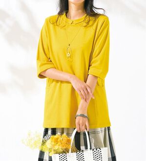 ルフラン（ルフラン）の「抗菌防臭衿つきコットン１００％プルオーバー（カットソー）」｜イエロー