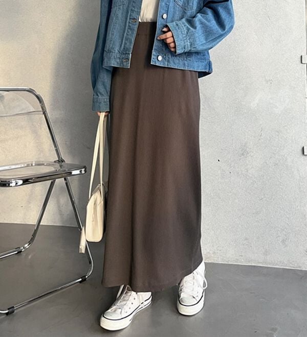 GeeRA（ジーラ）の「【着回し力◎】楽ちんすっきり見え！リブロングスカート（ロングスカート）」｜詳細画像
