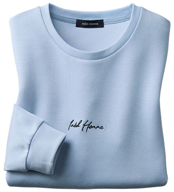 「＜イネド　オム＞なめらかクルートレーナー（メンズトレーナー）」｜グレイッシュブルー