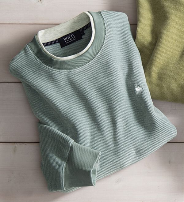 「＜ポロ・ビーシーエス＞大人の上品レイヤードトレーナー（メンズトレーナー）」｜ブルーグレー