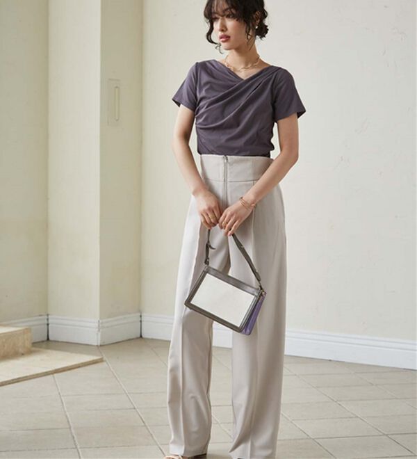 RANAN（ラナン）の「【ひんやり/UV対策】上品ドレープリブTシャツ（カットソー）」｜詳細画像