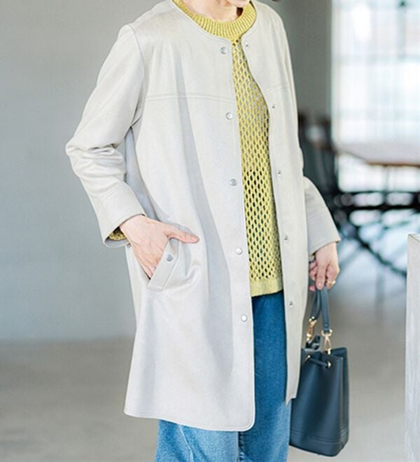 BELLUNA（ベルーナ）の「スエード調ノーカラーロング丈ジャケット（ノーカラージャケット）」｜詳細画像