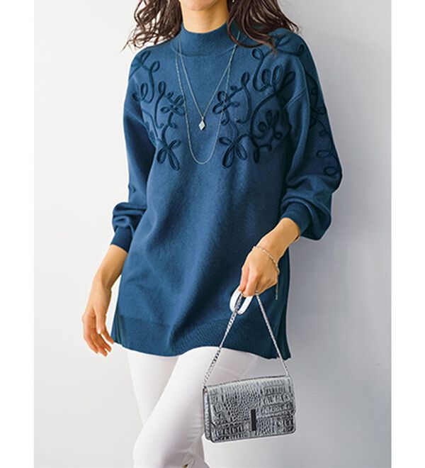 BELLUNA（ベルーナ）の「コード刺しゅうデザインニットチュニック（チュニック）」｜詳細画像