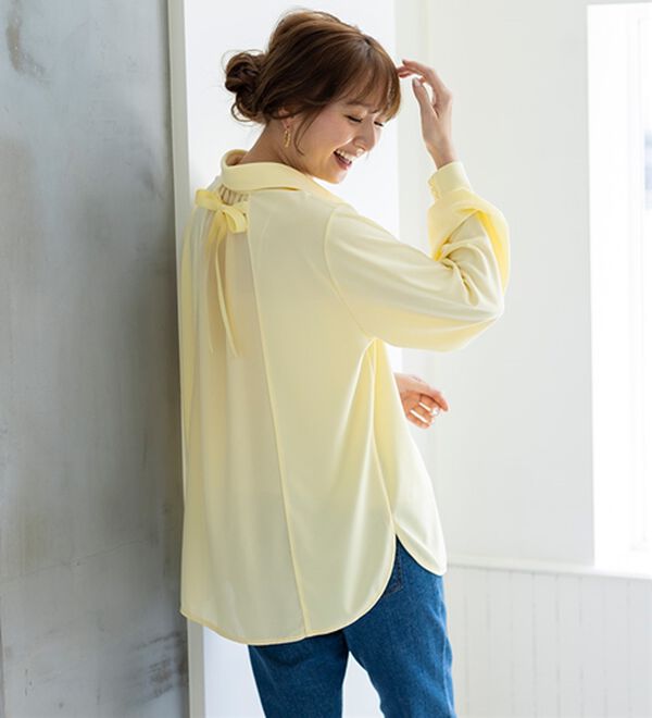 BELLUNA（ベルーナ）の「楽もきれいも譲れない！バックリボンカットソーブラウス（ブラウス）」｜詳細画像