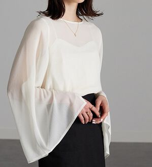 RANAN（ラナン）の「フレア袖スリットシアーブラウス（ブラウス）」｜オフホワイト