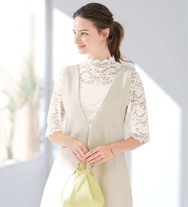 「【３色組】着こなし美人レースインナー5分袖（肌着・インナーウェア）」｜詳細画像