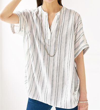 BELLUNA（ベルーナ）の「機能付リネン混スキッパーデザインシャツ（シャツ）」