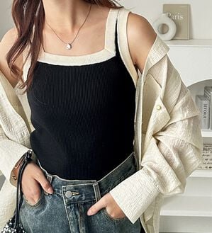 GeeRA（ジーラ）の「２ＷＡＹ配色ニットタンクトップ（ニット・セーター）」｜ブラック／オフホワイト