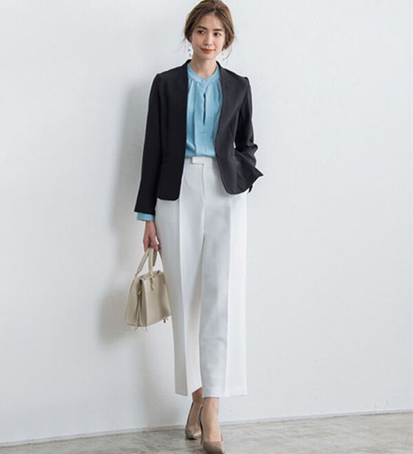 Pierrot（ピエロ）の「厚手ジョーゼット素材ノーカラージャケット（ノーカラージャケット）」｜詳細画像